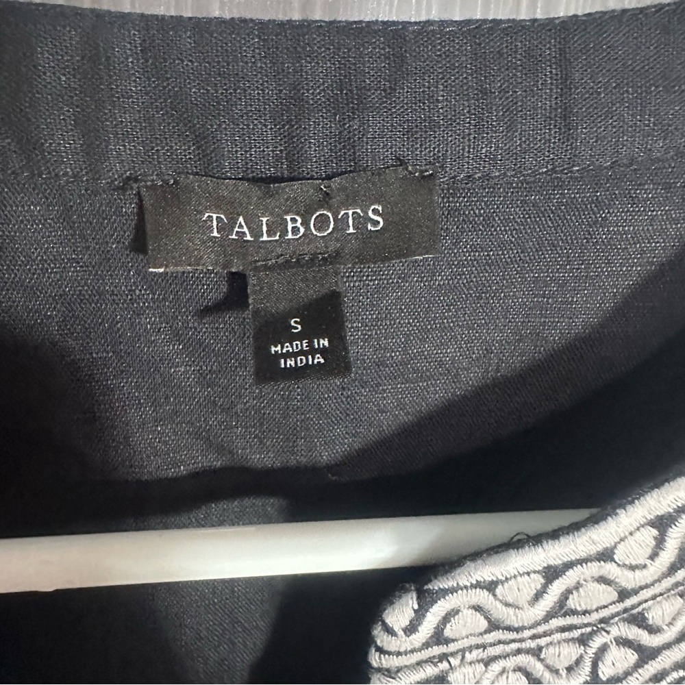 Talbots linen blend black embroidered top shirt women’s small - Picture 6 of 9